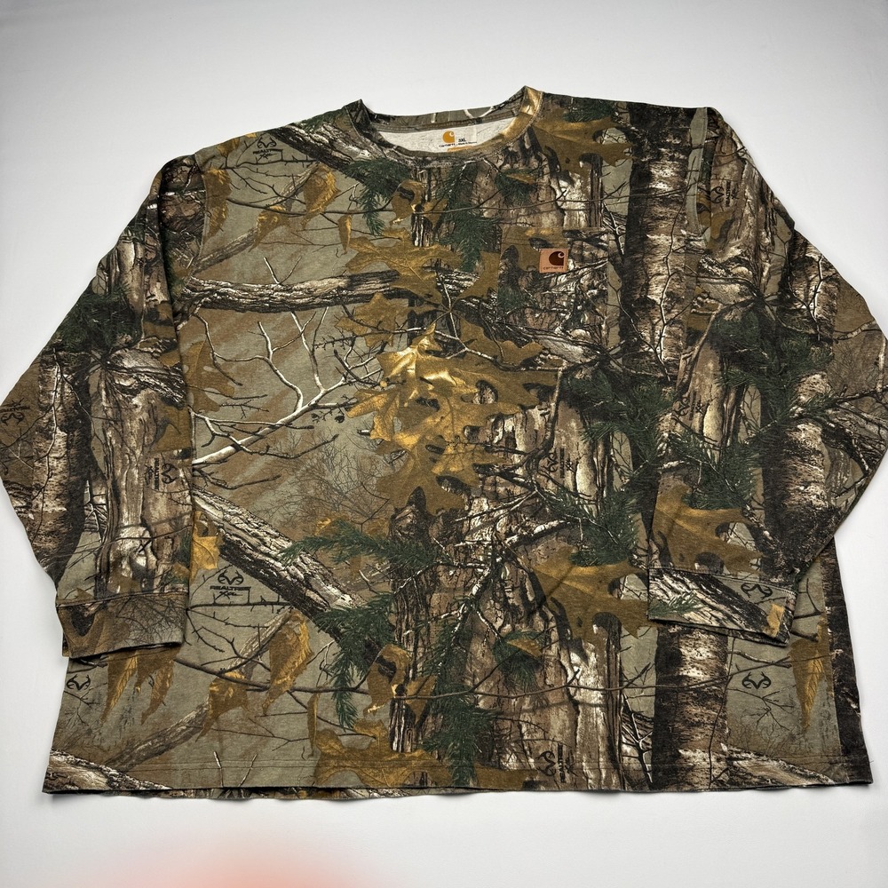 Carhartt Shirt Mens 3XL Brown Realtree Camo Long Sleeve Pocket Hunting Tee